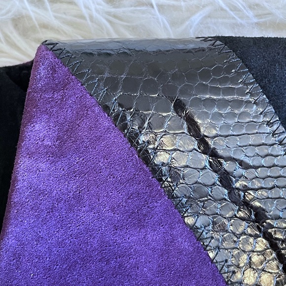 Vintage 1980s patchwork suede & leather purple & black short sleeve top 🇨🇦 - Picture 10 of 14